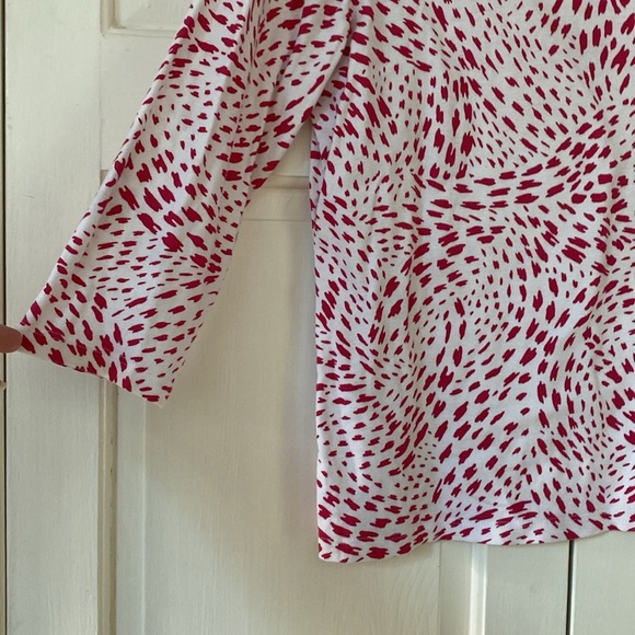 Chico’s Size 3 Eco Weave Piper Knit Top in White‎ with Pink Pattern Chicos XL - Picture 4 of 8